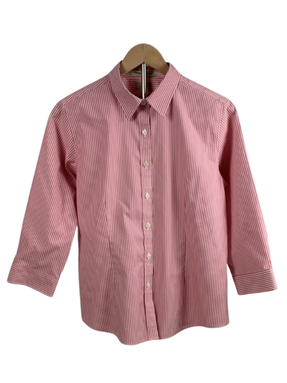 Pink Striped Button-Down Wrinkle Resistant Shirt Womens M Business Casual Preppy
